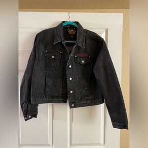 Harley-Davidson black denim jacket with fire embroidery size XL good condition